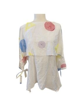 Talk Of The Walk Womens White Geometric Art To Wear Blouse Lagenlook